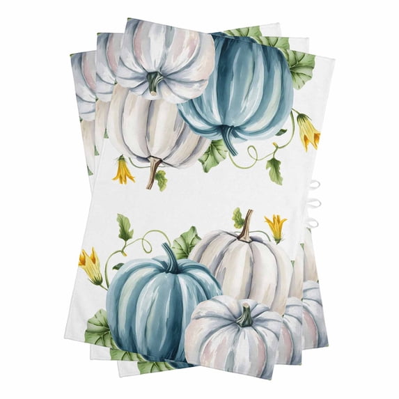 Blue White Pumpkins Kitchen Towels Set of 3, Water Absorbent Dish Towel, Thanksgiving Fall Botanical Decorative Hand Towels - Quick Drying Cloth for Cooking Baking, 18x28 Inch