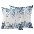thumbnail image 1 of Blue White Pumpkins Outdoor Waterproof Pillow Covers, Thanksgiving Fall Blue Eucalyptus Leaves Decorative Square Throw Pillowcase Sofa Cushion Sham for Patio/Couch/Chair, 18"x18" 2 Pack, 1 of 8
