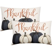Blue and White Pumpkins Pillow Covers Fall Decorative Lumbar Pillows 12x20 Set of 2 Autumn Thanksgiving Throw Pillow Covers Farmhouse Pillowcases Cotton Linen Cushion Cover for Couch Bed Sofa Chair