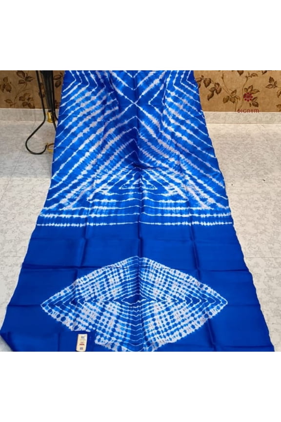 Blue White Pure Silk Bandhani Shibori Saree