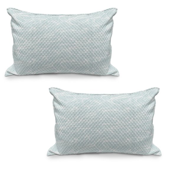 Blue and White Quilted Pillowcover Set of 2, Contemporary Ocean Storm Abstraction with Wavy Lines Doodle Style, Standard Queen Size Pillow Cover for Bedroom, 36" x 20", Pale Blue White, by Ambesonne