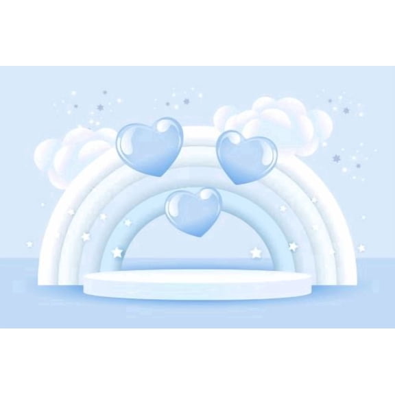 Blue & White Rainbow in Clouds Baby/Bridal Shower, Birthday Edible Icing Image Cake Topper, by Tnct.