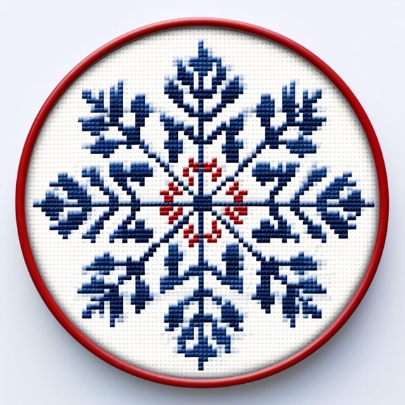 Blue White Red Snowflake DIY Stamped Cross Stitch Kits for Beginners Easy with Hoop 11CT Needlepoint Embroidery Counted Cross Stitch Kits Art Craft Wall Decoration 35x35cm(1)