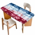 thumbnail image 1 of Blue White Red Table Cloths for 6 Foot Rectangle Tables, Tie-dye American Flag Star Abstract Patio Waterproof Elastic Fitted Tablecloths, Washable Rectangular Table Cover for Camping, 1 of 8