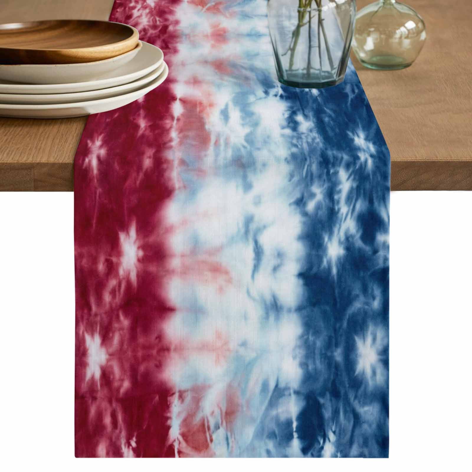 Blue White Red Table Runner 36 Inches, Tie-dye American Flag Star ...