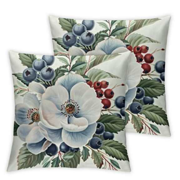 Blue White Rose Throw Pillow Covers - Vivid Classy Sofa Bed Decoration , Modern SquareCushion Cover Sets - Four Pillows