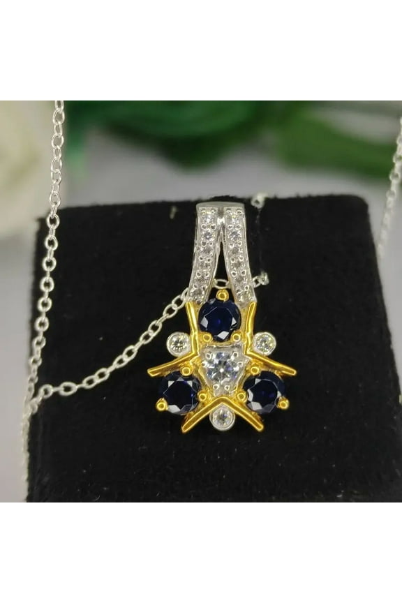 Blue & White Sapphire Zelda Triforce Pendant Necklace in 925 Sterling Silver Video Game Jewelry Gifts