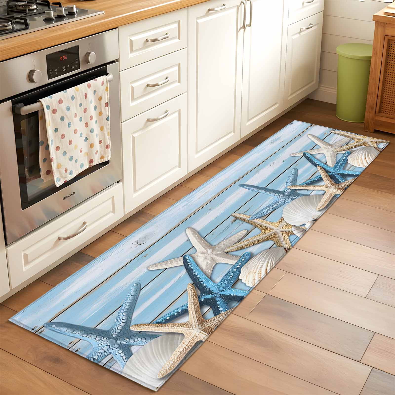 Blue White Shell Rug Blue White Shell Starfish 2x6 Runner Rug for Hallway Walkway Kitchen ...