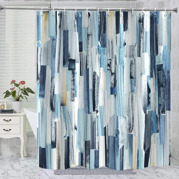 Blue and White Shower Curtain, Abstract Modern Ombre Art Painting Graffiti Machine Washable Waterproof Fabric for Bathroom Decor Bathtub with Hooks 72"W x 78"L (Pack of 1)
