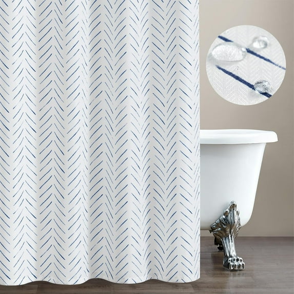 Blue and White Shower Curtain Herringbone Fabric Shower Curtain Zig Zag Inky Chevron Farmhouse Shower Curtain Zigzag Modern Shower Curtain for Bathroom Waterproof Hooks Included 70x72 inch