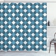 thumbnail image 1 of Blue and White Shower Curtain, Mosaic Design Checkered Rhombuses Grid Gingham Plaid Pattern, Fabric Bathroom Set with Hooks, 69W X 70L Inches, Blue Slate Blue and White, by Ambesonne, 1 of 3
