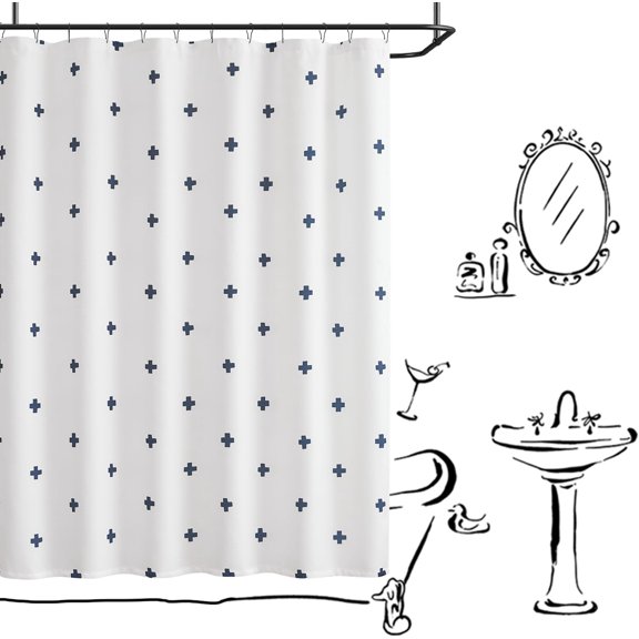 Blue and White Shower Curtain Stripe Fabric Shower Curtain for Bathroom Modern Striped Shower Curtain Spring Shower Curtain Set Waterproof in Bath 72x72 inches with Curtain Hooks