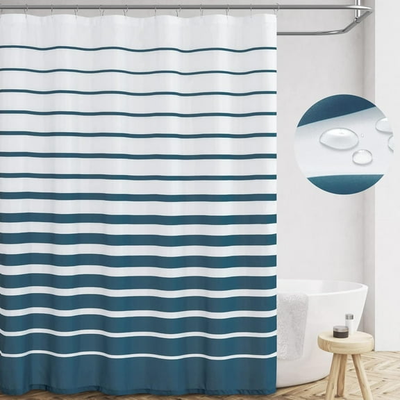 Blue and White Shower Curtain Stripe Fabric Shower Curtain for Bathroom Modern Striped Shower Curtain Spring Shower Curtain Set Waterproof in Bath 72x72 inches with Curtain Hooks