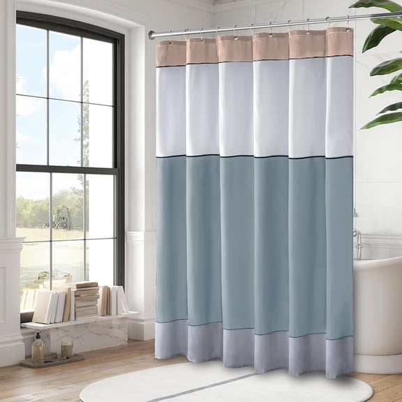 Blue and White Shower Curtains for Bathroom, Boho Shower Curtain Fabric,Neutral Striped Shower Curtain Farmhouse Style Quality Modern Shower Curtains Standard Size 36"W x 72"L (Pack of 1)