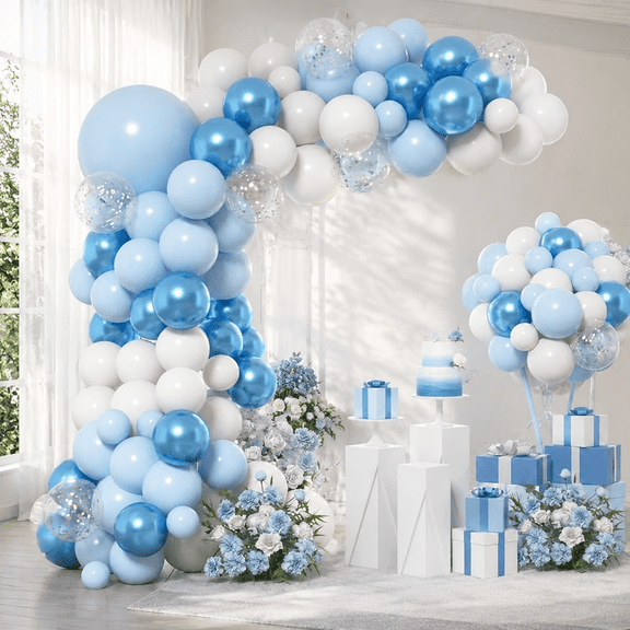 Blue White Silver Balloon Arch Kit for Graduation Party Decorations, Boy Baby Shower 2026, Prom, Bridal Shower, Birthday, Wedding, Pool Ocean Theme Anniversary Garland Set