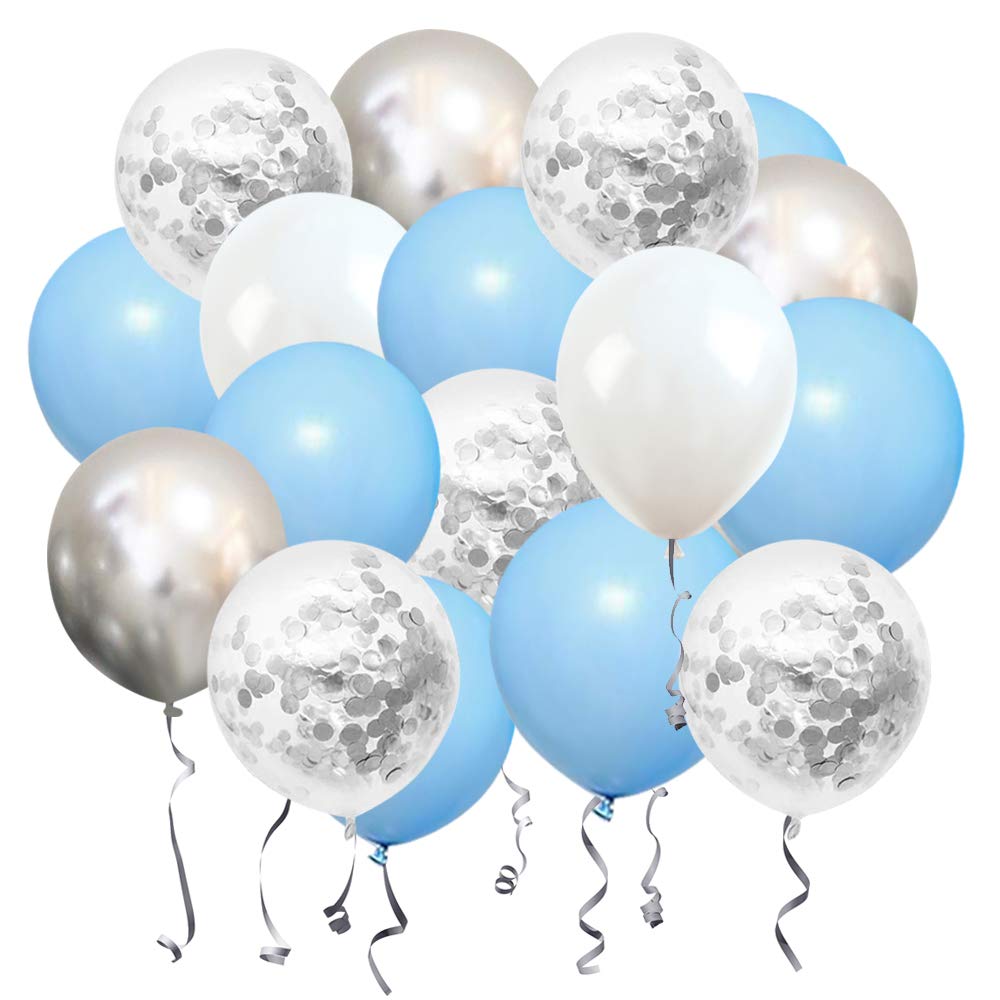 Blue White Silver Confetti DHF10 Balloons, 50pcs 12 Inches Latex Party