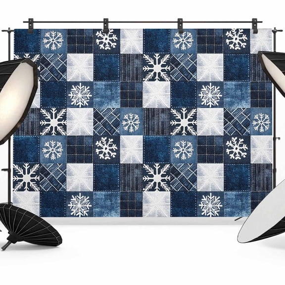 Blue White Snowflake Backdrop for Photoshoot,Photography Photo Studio Background Wall Backdrop,Winter Geometric Check Plaid Back Drop Banner Panel for Portraits Wedding Party Live Streaming 7x5Ft