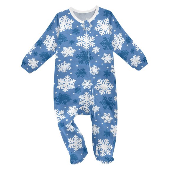 Blue White Snowflakes Baby One-Piece Footies Newborn Rompers Cotton Footed Outfit for Boys Girls 0-24 Months