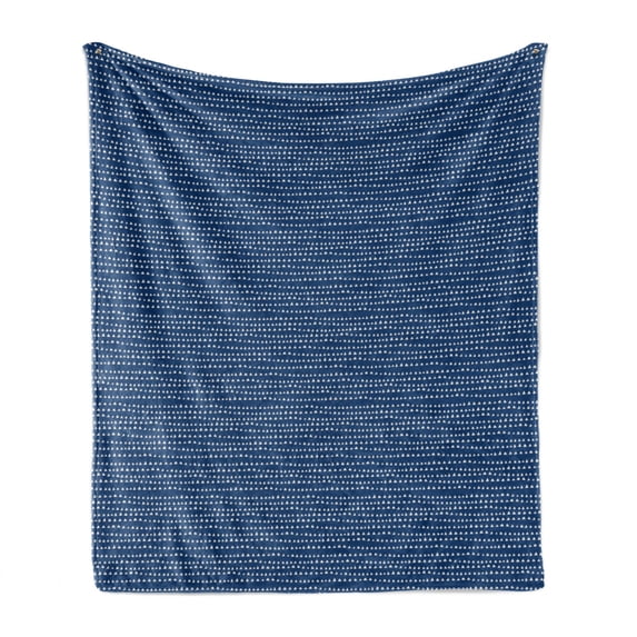 Blue and White Soft Flannel Fleece Blanket, Hand Drawn Style Pattern with Geometric Shapes Minimalist Triangles, Cozy Plush for Indoor and Outdoor Use, 60" x 80", Navy Blue and White, by Ambesonne