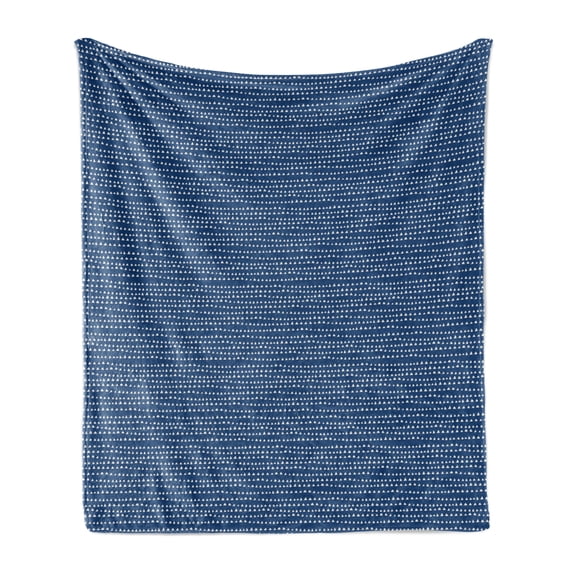Blue and White Soft Flannel Fleece Blanket, Hand Drawn Style Pattern with Geometric Shapes Minimalist Triangles, Cozy Plush for Indoor and Outdoor Use, 70" x 90", Navy Blue and White, by Ambesonne