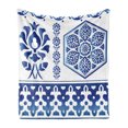 thumbnail image 1 of Blue and White Soft Flannel Fleece Throw Blanket, Antique Art Elements Classic Floral Curves Baroque Revival Motifs, Cozy Plush for Indoor and Outdoor Use, 50" x 70", Blue White, by Ambesonne, 1 of 6
