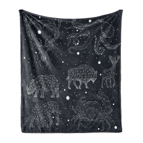 Blue and White Soft Flannel Fleece Throw Blanket, Celestial Constellation Deer Bison Crab Octopus, Cozy Plush for Indoor and Outdoor Use, 50" x 70", Dark Blue and White, by Ambesonne