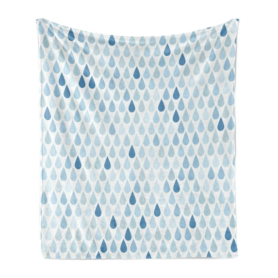 Blue and White Soft Flannel Fleece Throw Blanket, Minimalist Rain Drops Motive in Tones Tears of Earth Air Gravity Image Art, Cozy Plush for Indoor and Outdoor Use, 60" x 80", Pale Blue, by Ambesonne