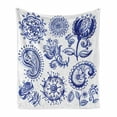thumbnail image 1 of Blue and White Soft Flannel Fleece Throw Blanket, Old Fashioned Motifs in Watercolor Style Paisley Mandala Floral, Cozy Plush for Indoor and Outdoor Use, 60" x 80", Navy Blue White, by Ambesonne, 1 of 6