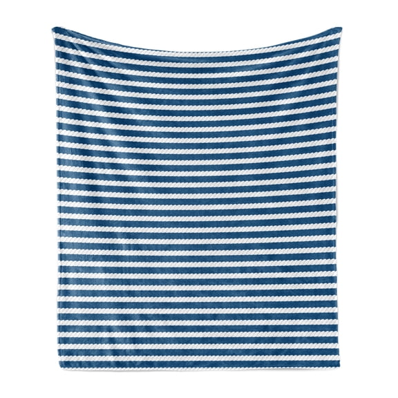 Blue and White Soft Flannel Fleece Throw Blanket, Yacht Navy Marine Themed Rope Stripe Pattern on Blue Toned Background, Cozy Plush for Indoor and Outdoor Use, 50" x 60", Blue and White, by Ambesonne