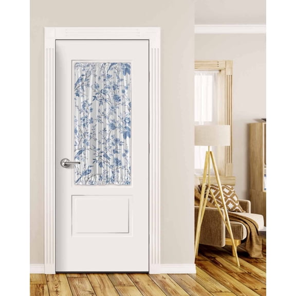 Blue White Spring Floral Blackout Door Curtains for French, Glass,Front, Back, Patio Door, Summer Botanical Birds Thermal Insulated Rod Pocket Window Curtain Drapes With Tiebacks 25"x40"