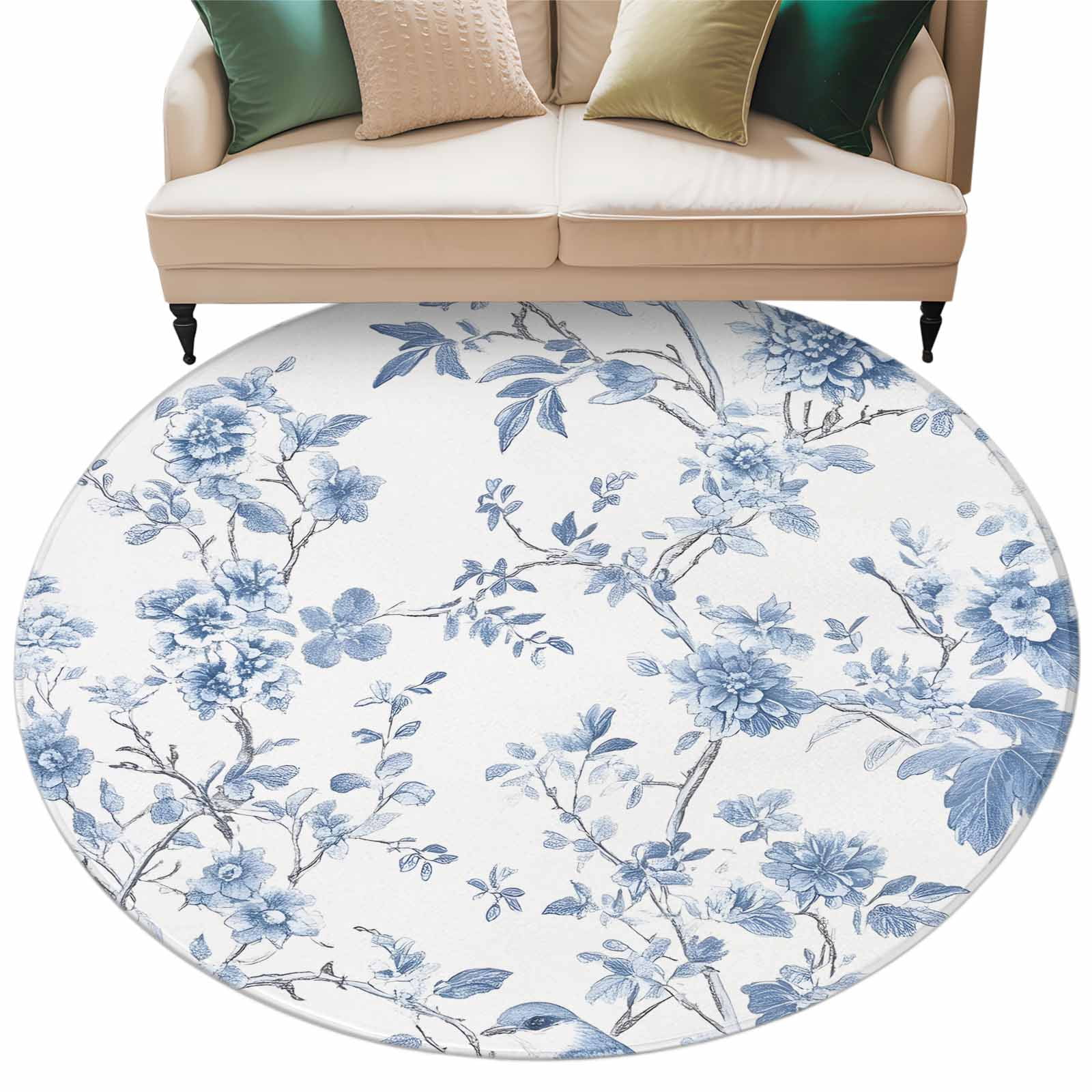Spring Floral Rugs Blue White Spring Floral Large Area Rugs for Bedroom Living Room, Soft ...