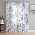 thumbnail image 1 of Blue White Spring Floral Semi Sheer Curtains 108 Inch Length 2 Panels Set, Summer Botanical Birds Sheer Kitchen Curtain Privacy Voile Window Curtain for Living Room Bedroom Rod Pocket Drapes, 1 of 7