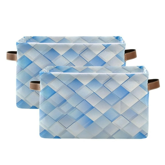 Blue and White Squares Foldable Storage Basket,Canvas Fabric Foldable Storage Bins with Handles Open Home Storage Bins Boxes for Toy Book Shelf Closet Baskets