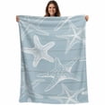 thumbnail image 1 of Blue White Starfish Blanket Soft Cozy Warm Throw Blanket for Couch, Plush Fuzzy Flannel Fleece Blankets for Sofa, Coastal Ocean Summer Sea Nautical Bed Blankets Lightweight Gifts for Women, 50"x80", 1 of 9