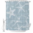 thumbnail image 1 of Blue White Starfish Shower Curtain, Waterproof Shower Curtains for Bathroom, Coastal Ocean Summer Sea Nautical Washable Fabric Bathtub Curtain Set Bath Decor with 12 Hooks 72"x78", 1 of 8