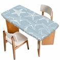 thumbnail image 1 of Blue White Starfish Table Cloths for 3 Foot Rectangle Tables, Coastal Ocean Summer Sea Nautical Patio Waterproof Elastic Fitted Tablecloths, Washable Rectangular Table Cover for Camping, 1 of 8