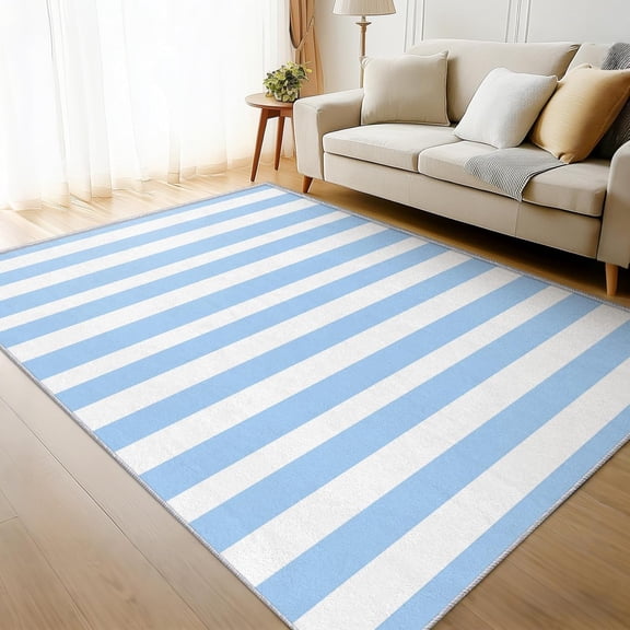 Blue White Stripe Area Rug, Modern Striped Pattern Carpet, Washable Non Slip Low Pile Soft Thin, Living Room Bedroom Home Decor Mat 2x3ft