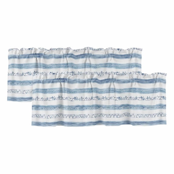 Blue White Stripe Curtain Valances for Windows, Kitchen Valance Window Treatments Panel 2 Pack, Modern Abstract Geometric Stripes Rod Pocket Short Curtains for Bathroom Bedroom 60 x 18 Inch