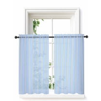 Blue White Stripe Curtains 54 Inch Length,Sheer Curtains for Bedroom Living Room Window Modern Minimalist Geometric Striped Rod Pocket Drapes Kitchen Curtains Small Half Window 42"x54" 2 Panels