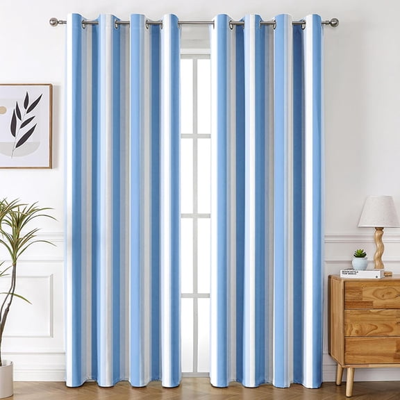 Blue White Stripe Curtains for Living Room Modern Striped Curtains Blackout 2 Panels, Vertical Stripes Bedroom Decor, Thermal Insulated Grommet Drapes-52"W x 96"L (Pack of 2)