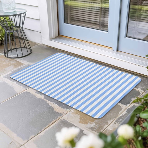 Blue White Stripe Door Mat Indoor Outdoor, Modern Minimalist Geometric Striped Non Slip Welcome Mat with Rubber Backing, Absorbent Fabric Front Door Mats Entryway Rug for Home Patio Entrance 24"x36"