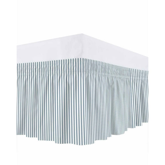Blue White Stripe Pattern Bed Skirt King Size 18" Drop Simple Style Light Blue Pinstriped Ruffled Wrap Around Bed Skirts Adjustable Elastic Bedskirt Dust Ruffle for King Size Bed