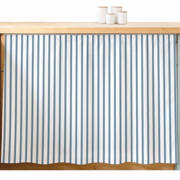 Blue White Stripe Pattern Cabinet Curtains Simple Style Light Blue Pinstriped Sink Skirt Privacy Short Cabinet Curtain for Kitchen Bathroom Self Adhesive Waterproof Under Sink Curtain 11" W x 13" L
