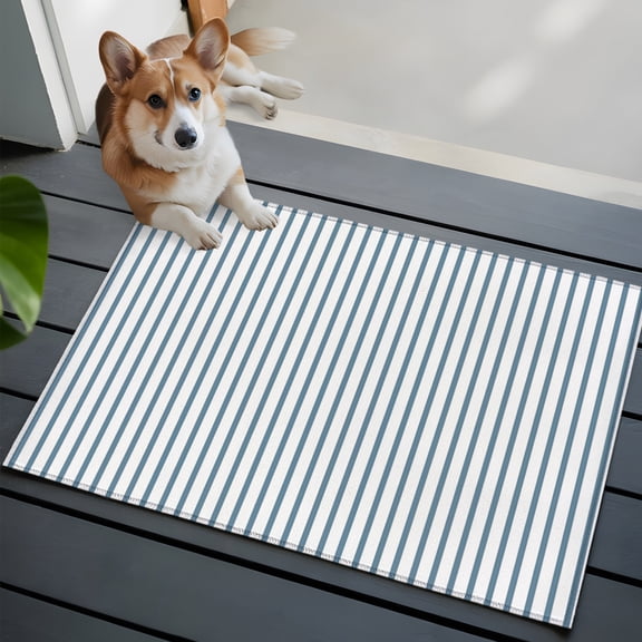 Blue White Stripe Pattern Entryway Area Rug 2x3 Simple Style Light Blue Pinstriped Low-Profile Area Rugs with Non Slip Backing Indoor Door Mat for Entrance Living Room Bedroom Home Office