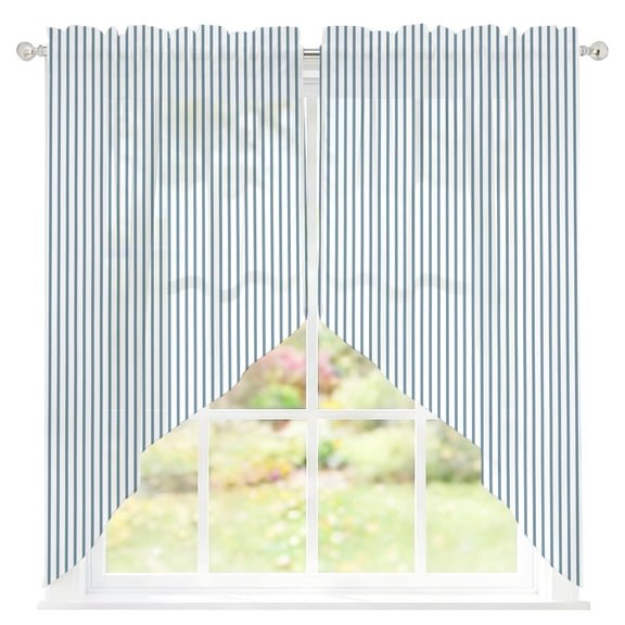 Blue White Stripe Pattern Sheer Curtains Swag Valances for Windows Simple Style Light Blue Pinstriped Rod Pocket Swag Curtain Small Window Curtain for Kitchen Living Room Bedroom, 1 Pair 28"W x 36"L