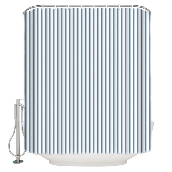 Blue White Stripe Pattern Shower Curtain, 48" x 72", Simple Style Light Blue Pinstriped Waterproof Bathroom Curtain Washable Shower Curtain Set with 12 Hooks