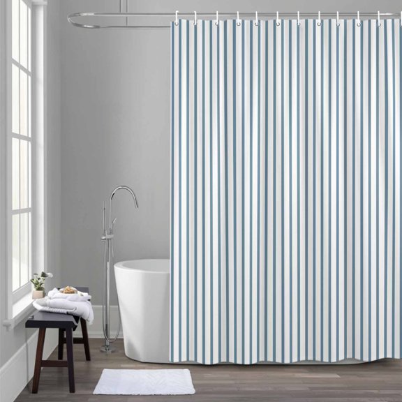 Blue White Stripe Pattern Shower Curtain for Bathroom Decor, Simple Style Light Blue Pinstriped Waterproof Fabric Shower Curtain, 36"x72" Set with 12 Hooks