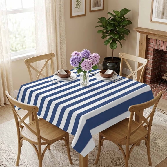 Blue and White Stripe Pattern Square Tablecloth 54x54 Inch Simple Style Waterproof Polyester Tablecloth for Dining Table, Washable Table Cover for Kitchen Dining Room Decoration,Stain Resistant