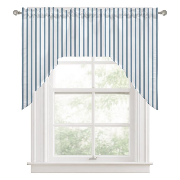 Blue White Stripe Pattern Swag Valance for Windows, Simple Style Light Blue Pinstriped Swag Curtains Valances for Small Window Treatment Rod Pocket for Kitchen Bathroom 1 Panel 56x36in