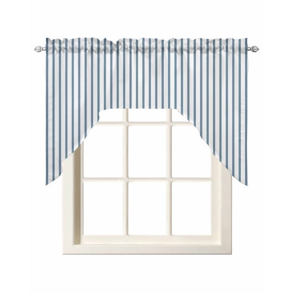 Blue White Stripe Pattern Swag Valances for Windows 56 x 36 Simple Style Light Blue Pinstriped Rod Pocket Light Filtering Window Topper for Kitchen Bathroom Bedroom Living Room